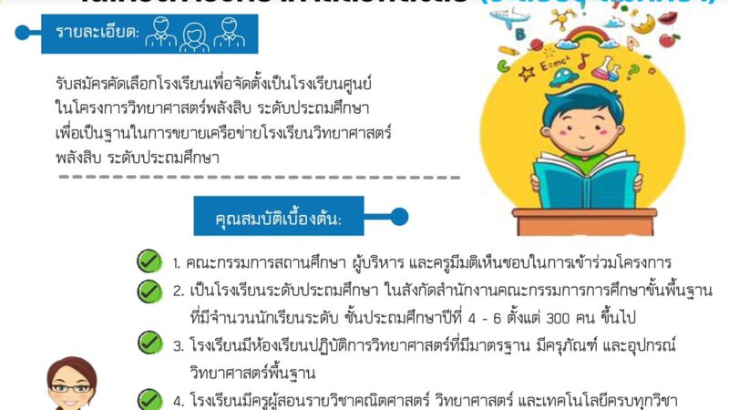 การคัดเลือกโรงเรียนเพื่อจัดตั้งเป็นโรงเรียนศูนย์วิทยาศาสตร์พลังสิบ (ระดับประถมศึกษา)